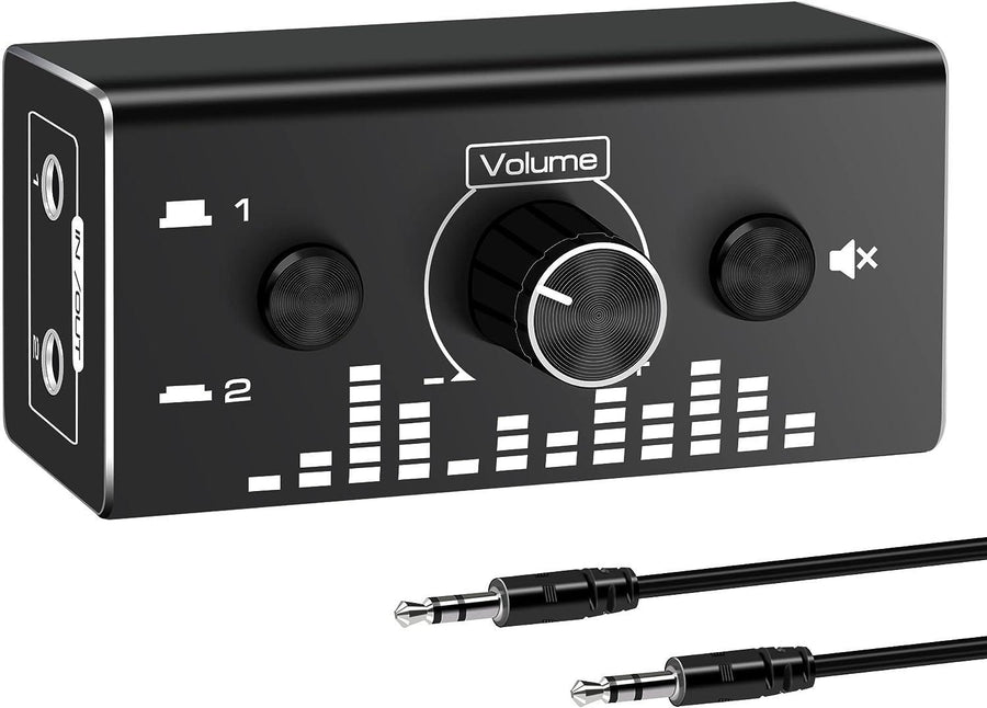 Bi-Directional 3,5 mm jack ljudswitch 2 in 1 ut / 1 in 2 ut analog tyst stereoljud switch med volymkontroll
