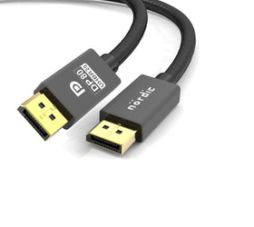 NÖRDIC VESA CERTIFIED 2m nylonflätad Displayport 2.1 kabel DP80 UHBR20 80Gbps 16/10/8K60H 4K240/165/144Hz DSC1.2a HDR HDCP2.2 FreeSync G-Sync