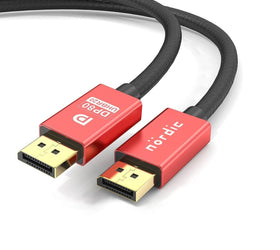 NÖRDIC 3m nylonflätad Displayport 2.1 kabel DP80 UHBR20 80Gbps 16/10/8K60H 4K165/144Hz DSC1.2a HDR HDCP2.2 FreeSync G-Sync