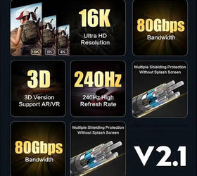 NÖRDIC 3m nylonflätad Displayport 2.1 kabel DP80 UHBR20 80Gbps 16/10/8K60H 4K165/144Hz DSC1.2a HDR HDCP2.2 FreeSync G-Sync