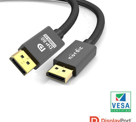 NÖRDIC CERTIFIED CABLES 50cm VESA Certified Displayport 2.1 kabel DP80 UHBR20 80Gbps 16/10/8K60H 4K165/144Hz DSC1.2a HDR HDCP2.2 FreeSync G-Sync
