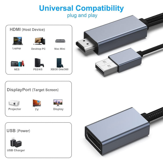 HDMI to Displayport adapter 50cm 4K60Hz 18Gbps