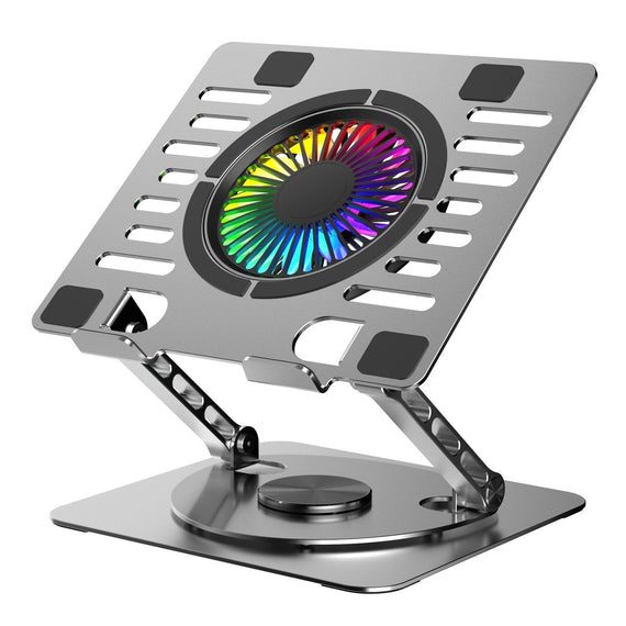 Laptop stand with RGB fan and 2 ports USB HUB rotating base