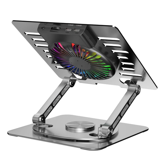 Laptop stand with RGB fan and 2 ports USB HUB rotating base