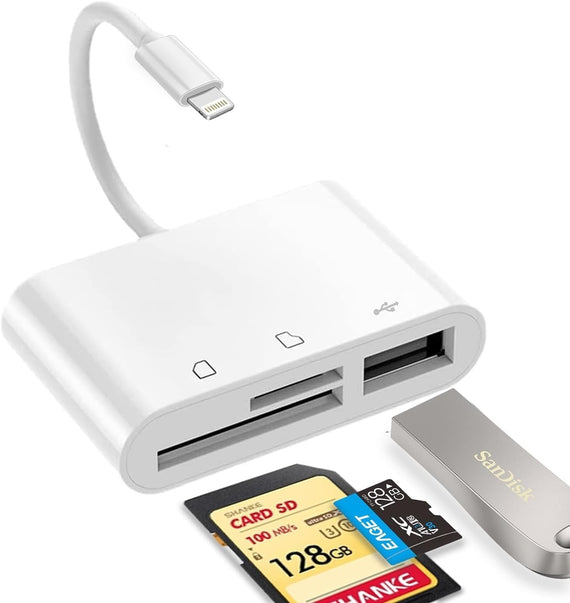 Lightning Kortläsare UHS-I SD MicroSD och USB-A för Iphone och Ipad