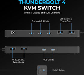 NÖRDIC Thunderbolt 4 Dockningsstation och KVM-switch 2 till 2, 8K60Hz, 3x Thunderbolt 4 & 4x USB-A
