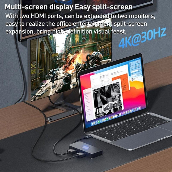 USB-C 1 till 7 Dockningsstation 2xHDMI 4K30Hz, 3xUSB-A 3.0 5Gbps, 1xUSB-C 2.0 1xUSB-C PD100W