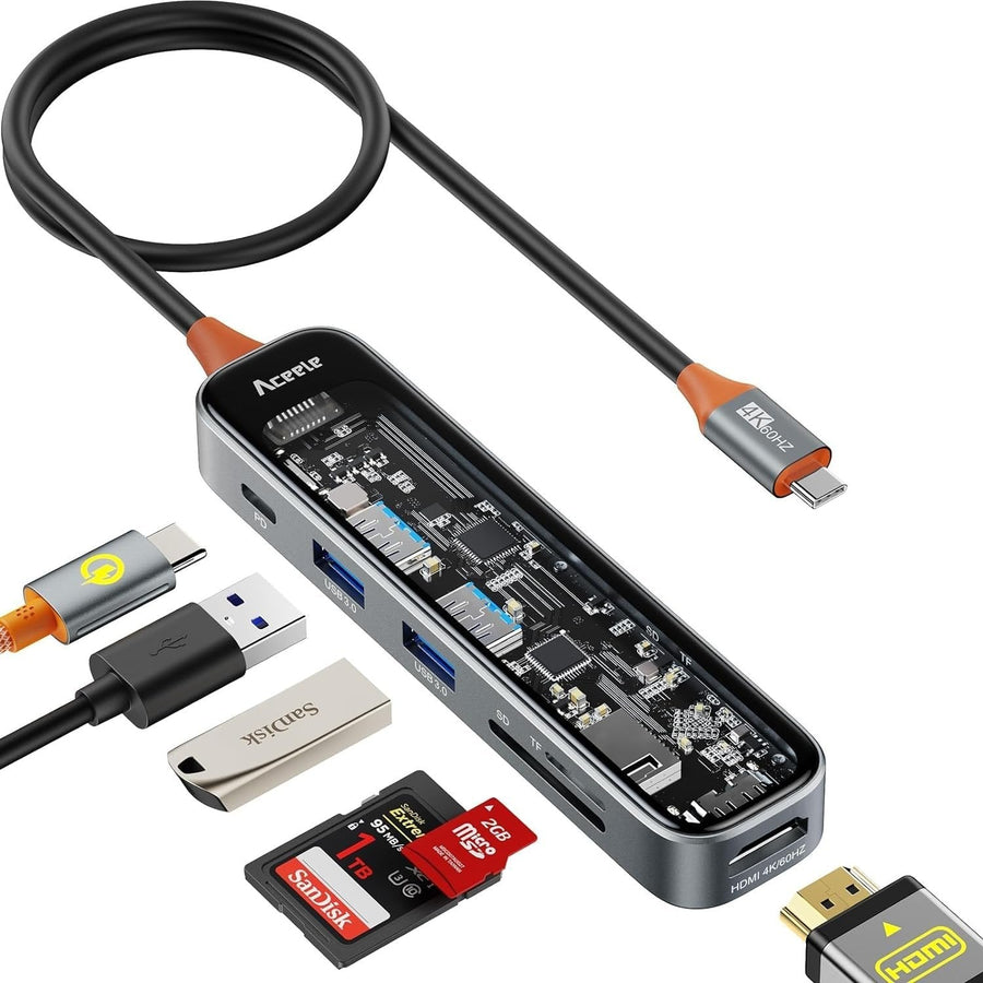 USB-C 1 till 6 hubb 1xHDMI4K60Hz 1xUSB-C PD 100W 2xUSB-A 5Gbps 1xSD 1xMicro SD