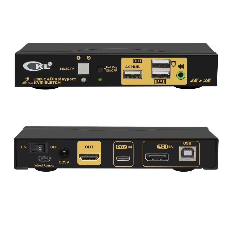 USB Type C +DisplayPort KVM Switch 4K 60Hz for 2 Computers Sharing 1 Monitor, Keyboard and Mouse, with Audio Support and Cables