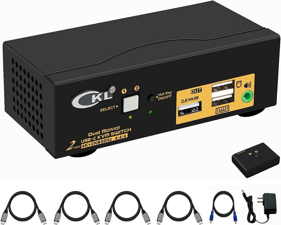 USB Type C KVM Switch Dual Monitor 2 Port 4K 60Hz for 2 Computers Laptops MacBook Pro with Dual USB C Outputs