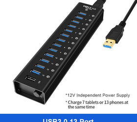 NÖRDIC powered 14-ports USB 3.0 HUB med individuell switch 5Gbps 1,2mm kabel aluminium svart med nätdel