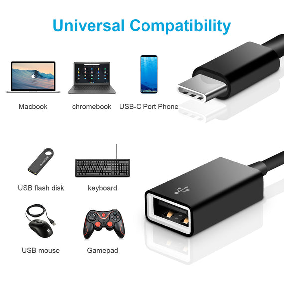 USB-A OTG till USBC 3.1 Gen 1 adapter aluminium 50cm svart USB-C OTG Kabel