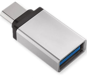NÖRDIC USB-A 3.1 OTG hona till USB C hane adapter aluminium silver OTG USB-C adapter synk och laddning