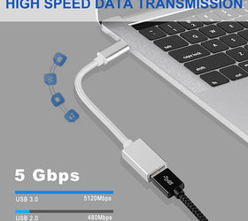 NÖRDIC USB3.2 Gen1 5Gbps USB-A OTG till USB-C adapter aluminium 50cm silver OTG till USB-C  Kabel