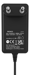 DELTACO Nätadapter, 100-240V AC 50/60 Hz till 12V DC, 3A, 1,5m kabel, svart