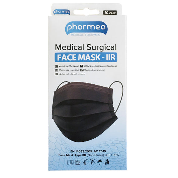 10 st Pharmea surgical mask Type IIR, svart munskydd