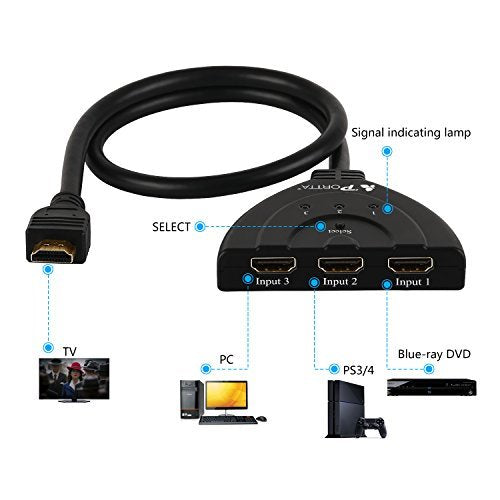 HDMI Pigtail Switch 3 till 1 UHD 4Kx2K 60Hz stöd för HDCP, 3D, Dolby, DTS