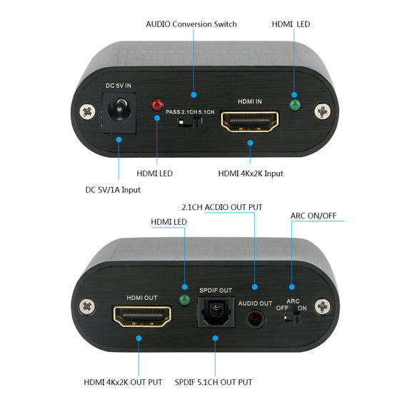 HDMI Extractor HDMI till HDMI, Toslink och 3,5mm stereo med ARC, 4K 60Hz Dolby 3D