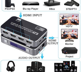 NÖRDIC HDMI Switch 4 till 1 med Audio Extractor och ARC 4K30Hz MHL Dolby True SPDIF Stereo 3D