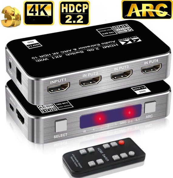 HDMI Switch 4 till 1 med Audio Extractor och ARC 4K30Hz MHL Dolby True SPDIF Stereo 3D