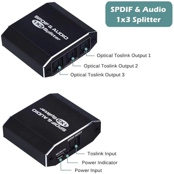 1 till 3 Splitter Optisk audio SPDIF TOSLINK kabel 1m ingår stöd för Dolby Digital DTS 5.1 PCM LPCM