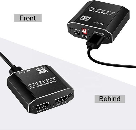 HDMI Splitter 1 till 2 4K 60Hz HDCP2.2 18Gbps HDMI kablar i bilder ingår ej