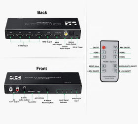 NÖRDIC HDMI Switch 4 till 2 med Audio Extractor och ARC, 4Kx2K i 60Hz, HDCP 1.4, 5.1 Surround, Metal