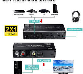 NÖRDIC HDMI switch 2 till 1 med Audio Extractor och ARC 4K 60hz SPDIF Coaxial RCA L/R och stereo