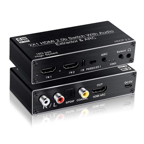 HDMI switch 2 till 1 med Audio Extractor och ARC 4K 60hz SPDIF Coaxial RCA L/R och stereo