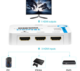 NÖRDIC HDMI Switch 3 till 1 stöd för 4K 30Hz Full HD1080P 3D ARC 10,2Gbps