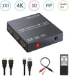 HDMI switch 3 till1 4K30Hz 3D med audio extractor 1xOptisk toslink 1xstereo 3,5mm