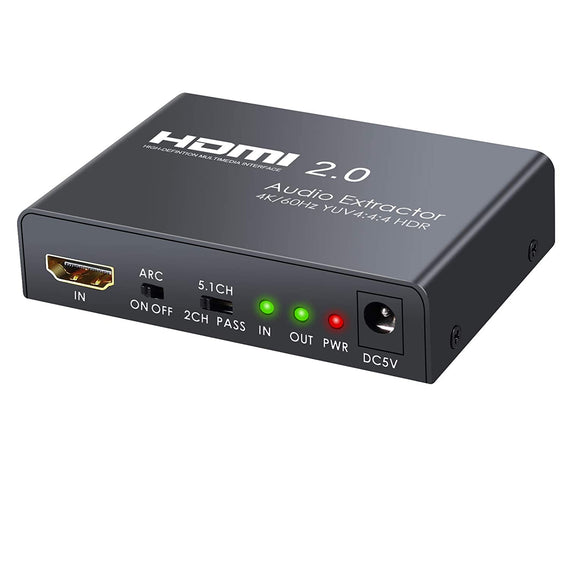 HDMI 2.0 ARC 4K 60Hz HDR Extractor YUV4:4:4 HDMI input till HDMI, SPDIF, R/L och AUX output ARC Konvertare
