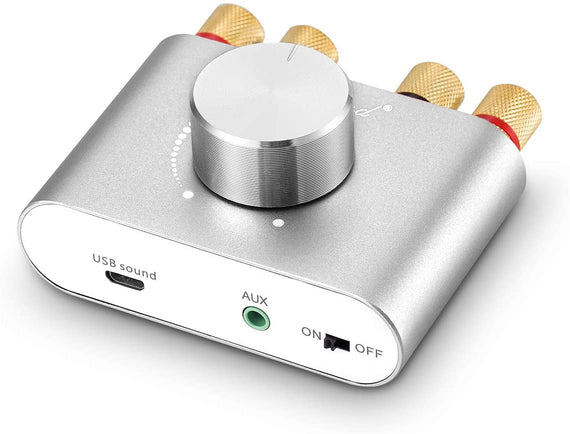 Bluetooth 5.0 Stereo amplifier digital Audio Class D förstärkare 2x50W AUX/USB/BT silver