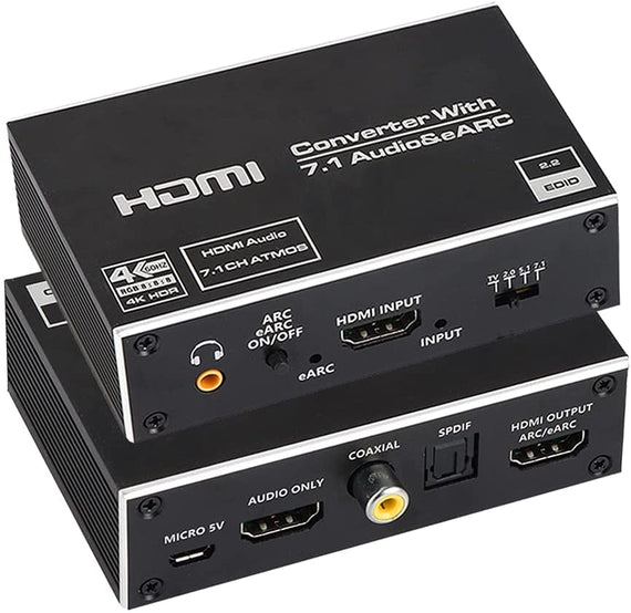 HDMI Extractor 4K60Hz HDMI till HDMI+Optisk Toslink+Coaxial+3.5mm Audio+7.1CH HDMI Stöd för eARC/ARC HDR Dolby ATMOS