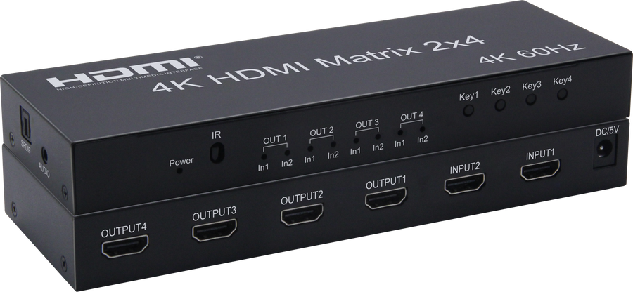 HDMI Switch 2 till 4 med Audio Extractor, 4Kx2K i 60Hz, HDCP 2.2
