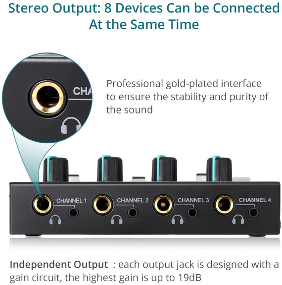 4-kanals Hörlursförstärkare 6,3mm och 3,5mm MICROAMP AMP-I4II