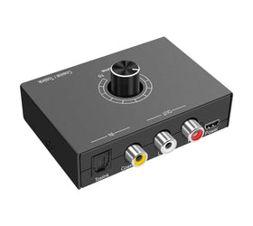 NÖRDIC Digital till Analog ljudomvandlare, Toslink och Coaxial till RCA L/R och headphone med volymkontrol metal DAC D/A omvandlare konvertor
