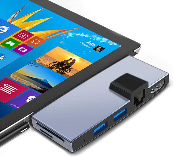 USB dockningstation för MicroSoft Surface Pro 1xHDMI4k30Hz 2xUSB-A 5Gbps 1xRJ45 LAN och 1xTF och 1xSD