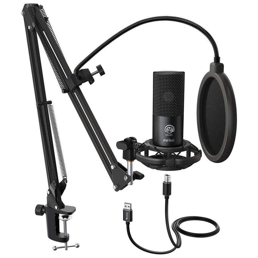 FIFINE T669 USB Mikrofonkit med kondensator mikrofon, bordsstativ popfilter stötfäste ljudkabel och tripod kompatibel med PS5