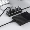 powered 4-ports hubb USB 3.0 5Gbps med individuell switch 25cm kabel aluminium svart med nätdel