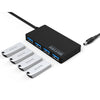 powered 4-ports hubb USB 3.0 5Gbps med individuell switch 25cm kabel aluminium svart med nätdel