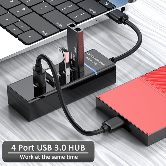 USB 3.0 4port 5Gbps hubb 25cm kabel svart