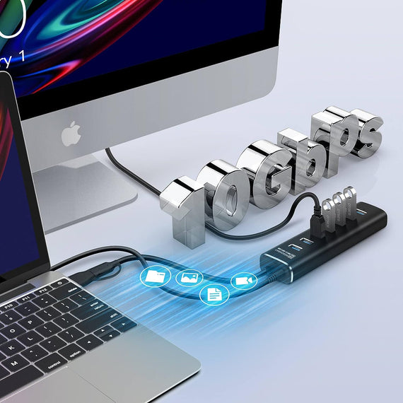 GEN 3.2 USB-C och USB-A powered Hub 7ports 7x10Gbps 1m kabel
