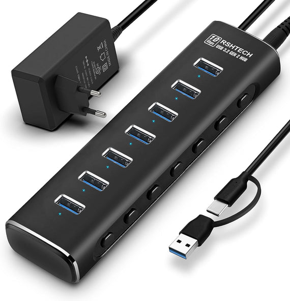 GEN 3.2 USB-C och USB-A powered Hub 7ports 7x10Gbps 1m kabel