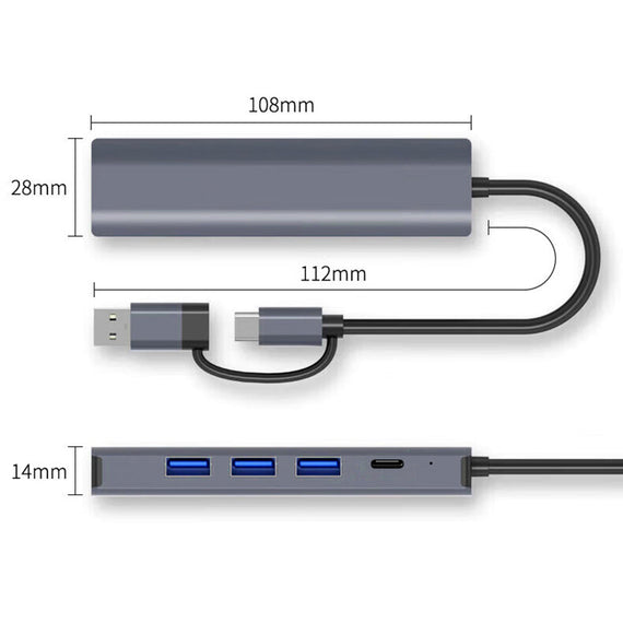 USB Hubb USB-C eller A till 3xUSB-A 3.0 1xUSB-C 5Gbps 1xRJ45 Giga LAN