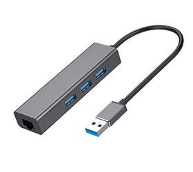 NÖRDIC USB3.1 till Ethernet Giga nätverksadapter med 3xUSB3.1 hubb, 17cm, Space Grey Aluminium