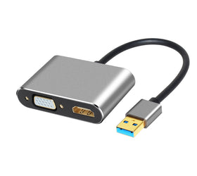 NÖRDIC USB A till HDMI 1080P och VGA 1080P Stöd för dubbla monitorer Mirror och Extended Mode 10cm kabel Aluminium Space Grey