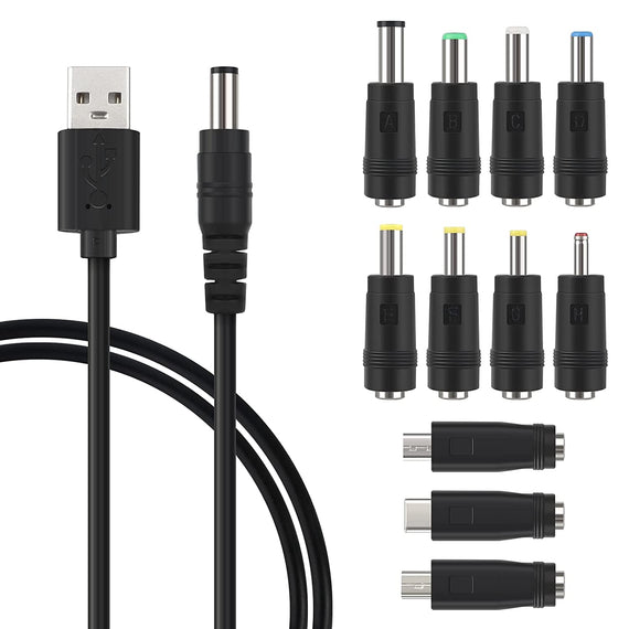 1m Strömkabel USB till DC med 11 kontakter USB DC POwer