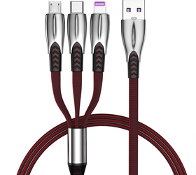 NÖRDIC Multiladdare kabel 1 till 3 USB-A till USB-C, Non MFI Lightning och Micro USB 1m Max 2,4A