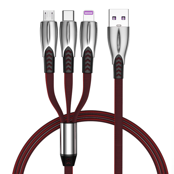 Multiladdare kabel 1 till 3 USB-A till USB-C, Non MFI Lightning och Micro USB 1m Max 2,4A